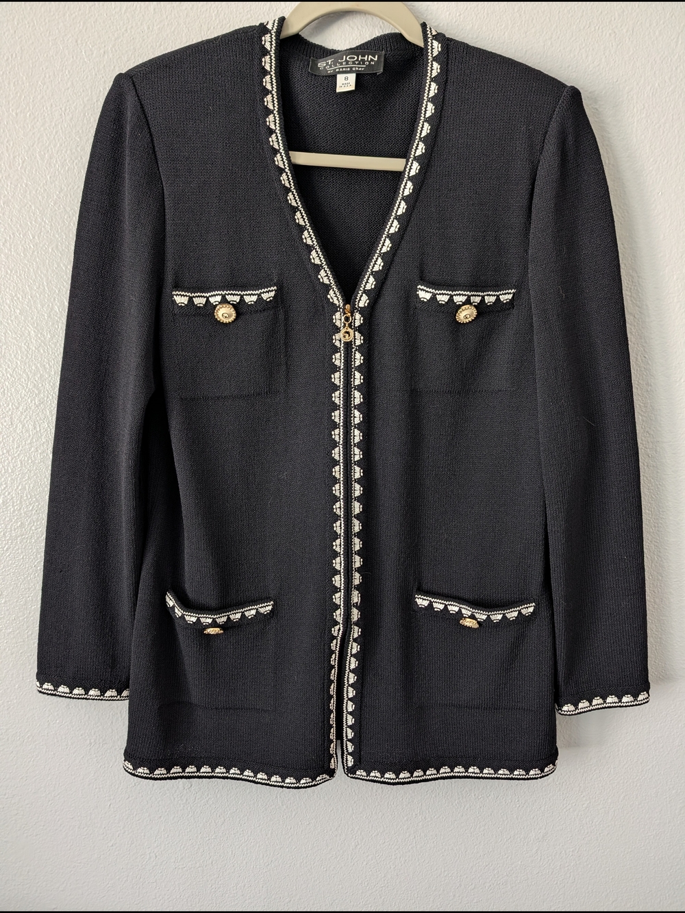 St. John Collection Black Knit Jacket with Contrast Trim
